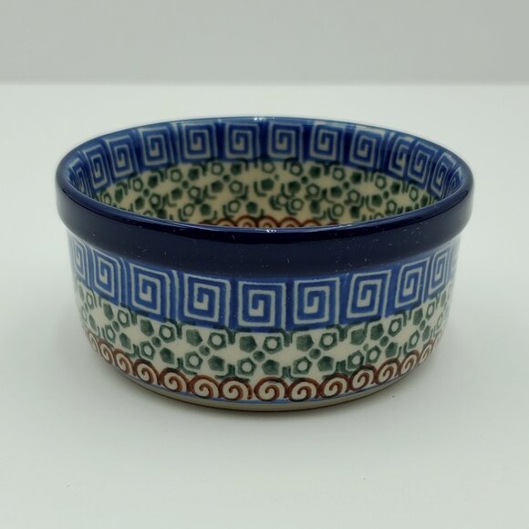 Polish Pottery Small Grecian Sea Bowl Ramekin Trinket Dish Blue Scrolls Bowl - Picture 7 of 7